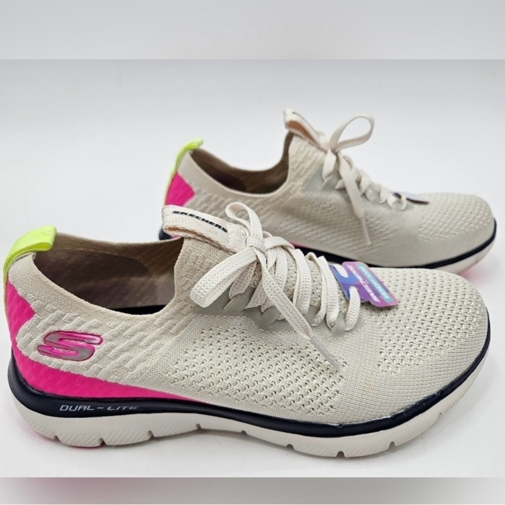 NEW Skechers Flex Appeal 2.0 Stretch Knit Slip On Sneakers Natural/Pink sz 7.5